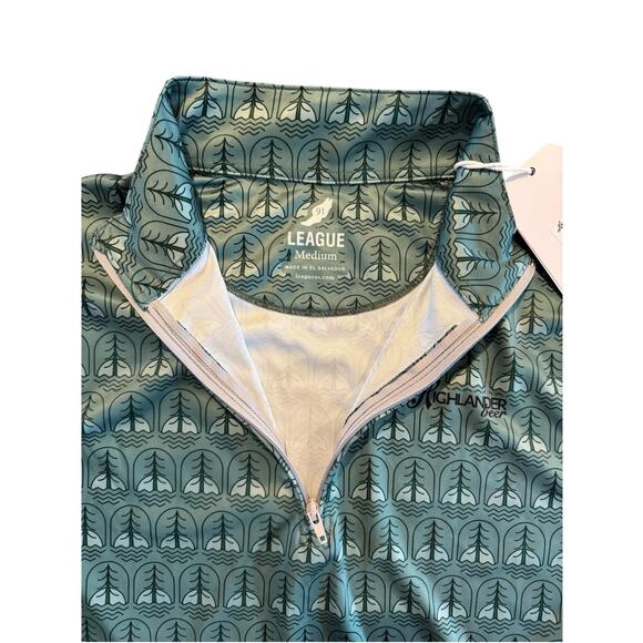 Highlander Beer x League 91 Eco Quarter Zip Pullover Green Tree Print Shirt M - Picture 7 of 10